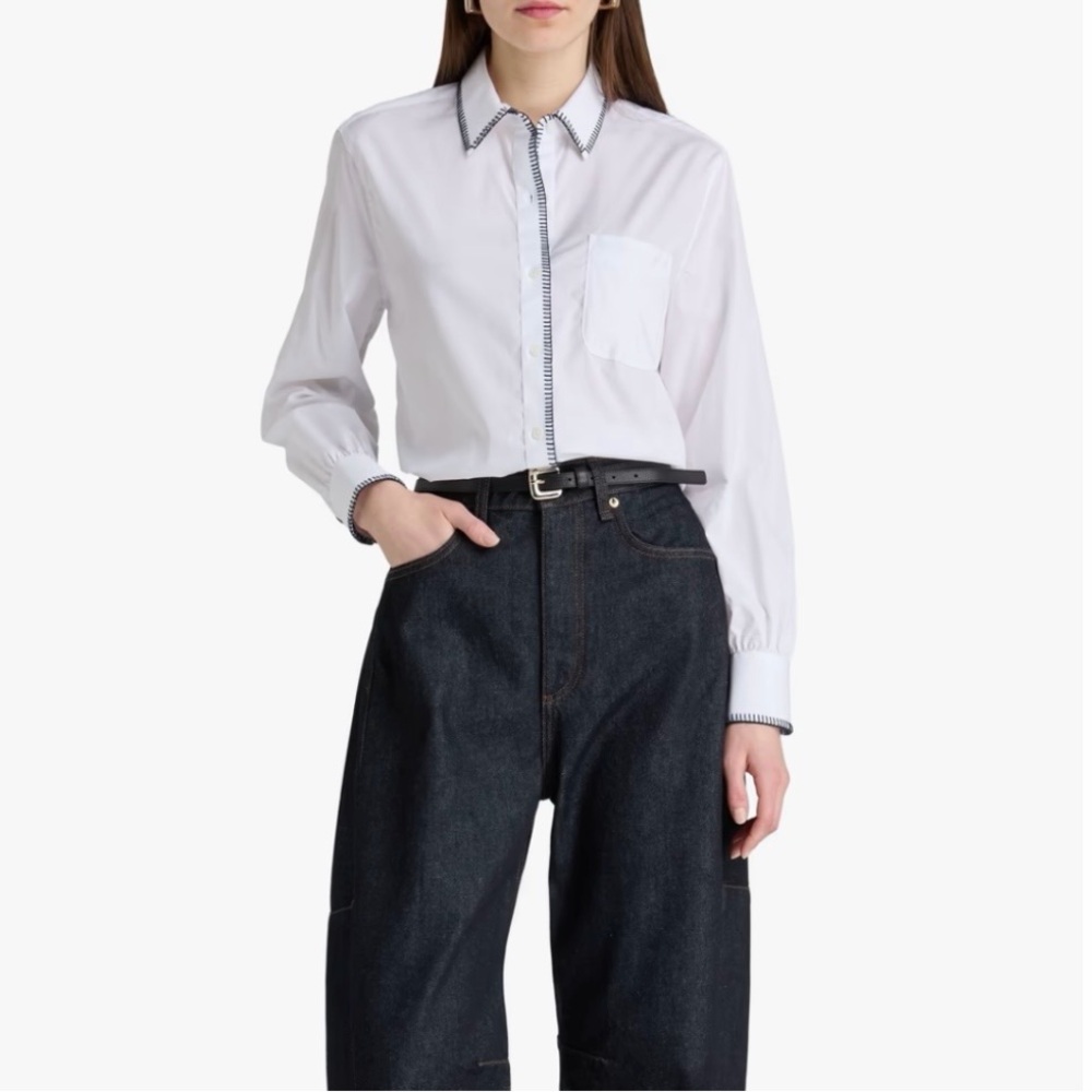 rag & bone White Button-Down Shirt with Contrast Trim